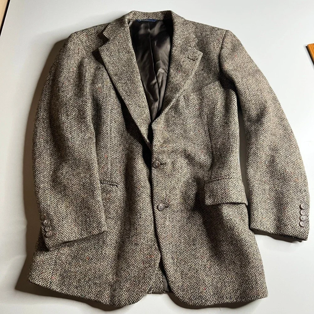 Polo Ralph Lauren Vintage Donegal Tweed Herringbone Blazer Wool Brown Mens 40R